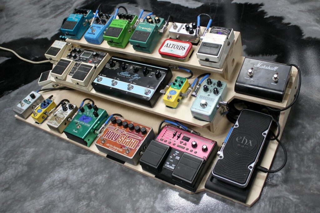 An absolutely massive pedalboard